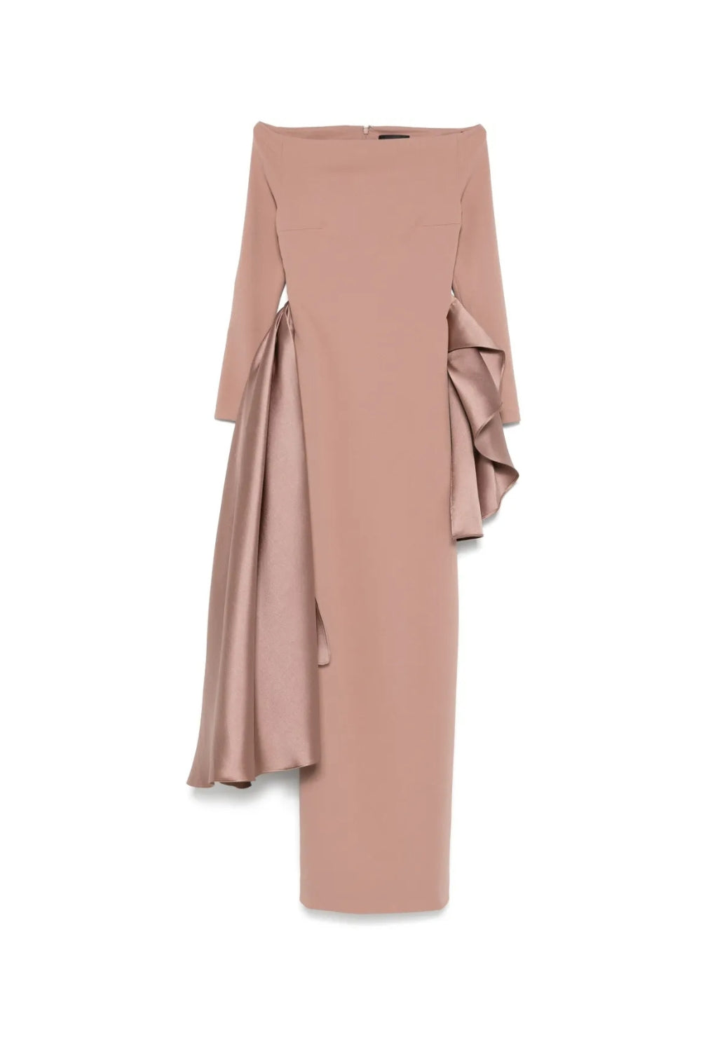 Ruffle Trim Long Sleeve Maxi Dress in Pink