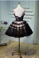 Lace Puffy Mini Dress in Black