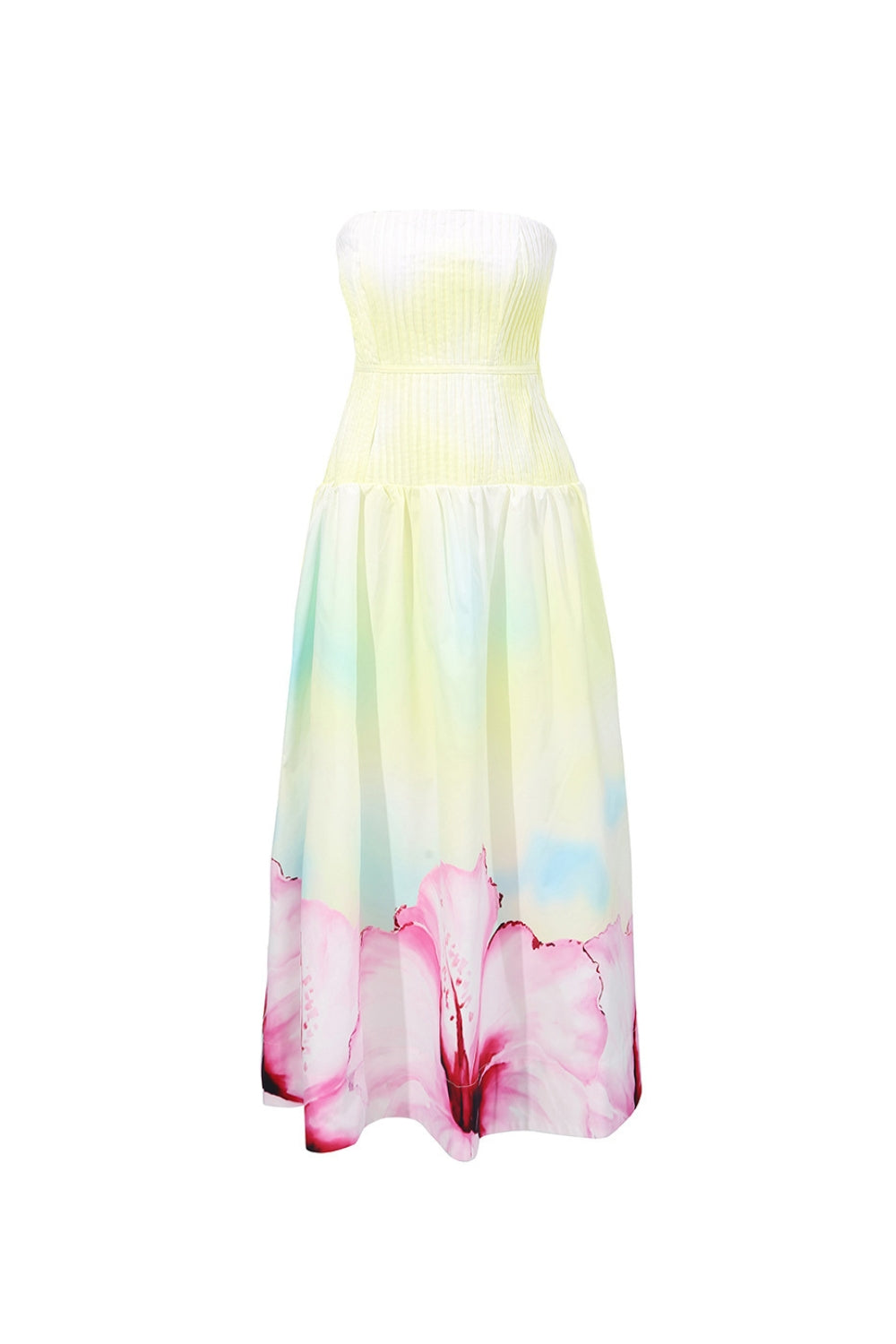 Printed Top Maxi Dress in Gradient Yellow