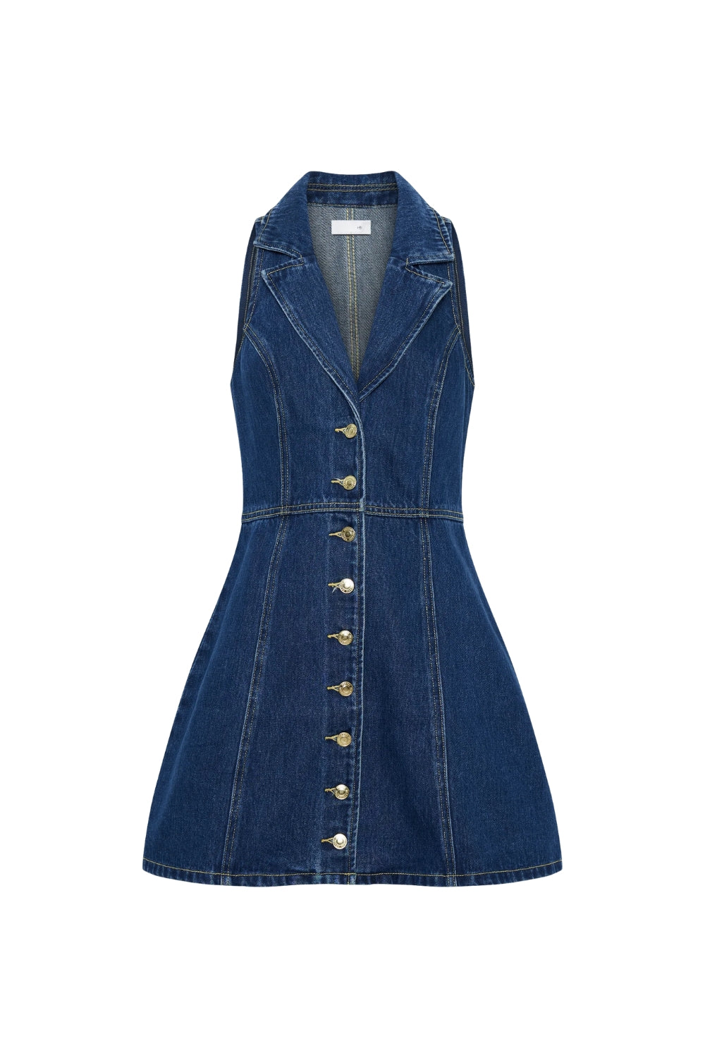 Collared Denim Mini Dress - Dark Blue