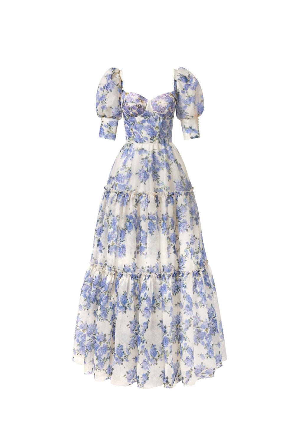 Print Voluminous Sleeves Maxi Dress in Blue