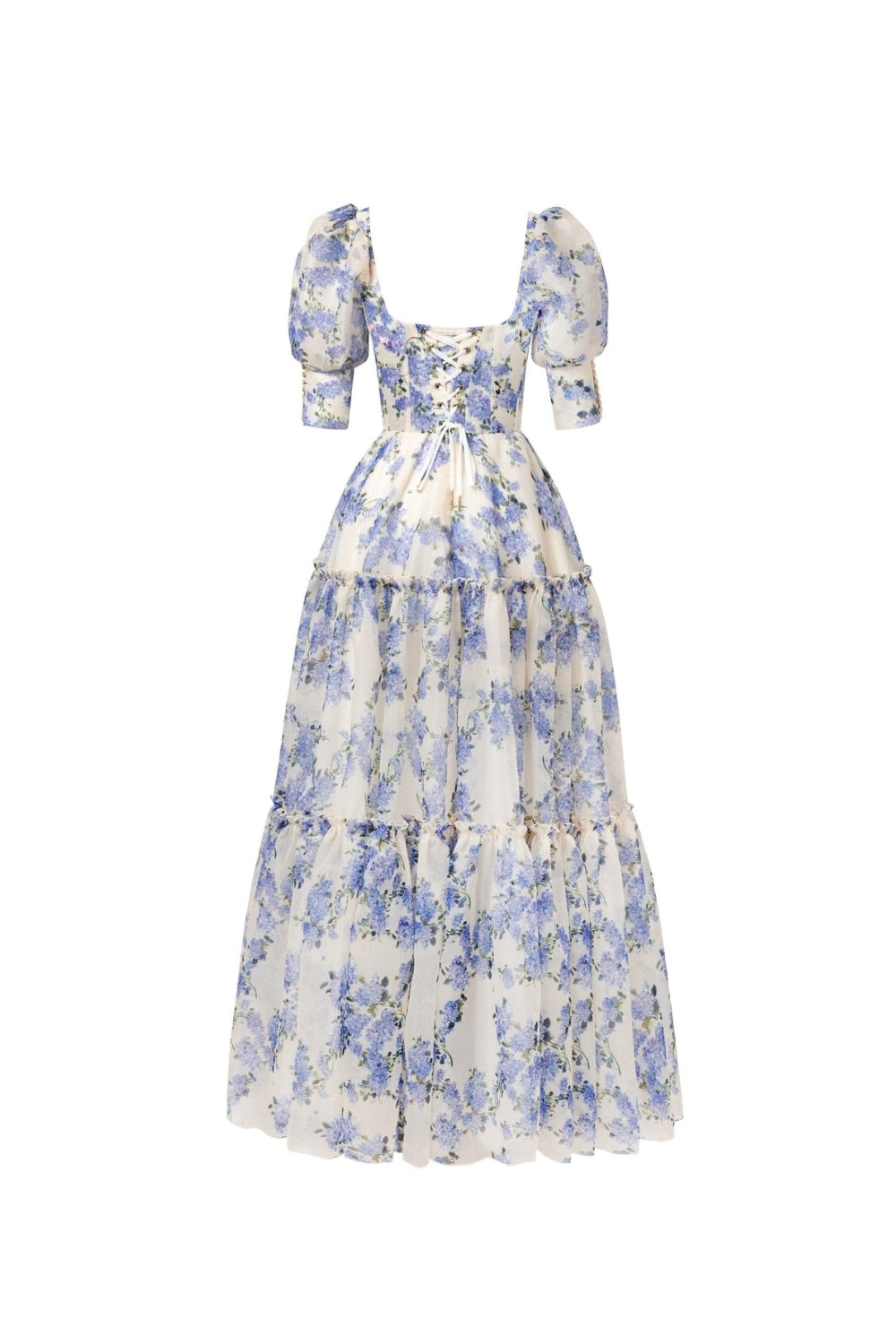 Print Voluminous Sleeves Maxi Dress in Blue