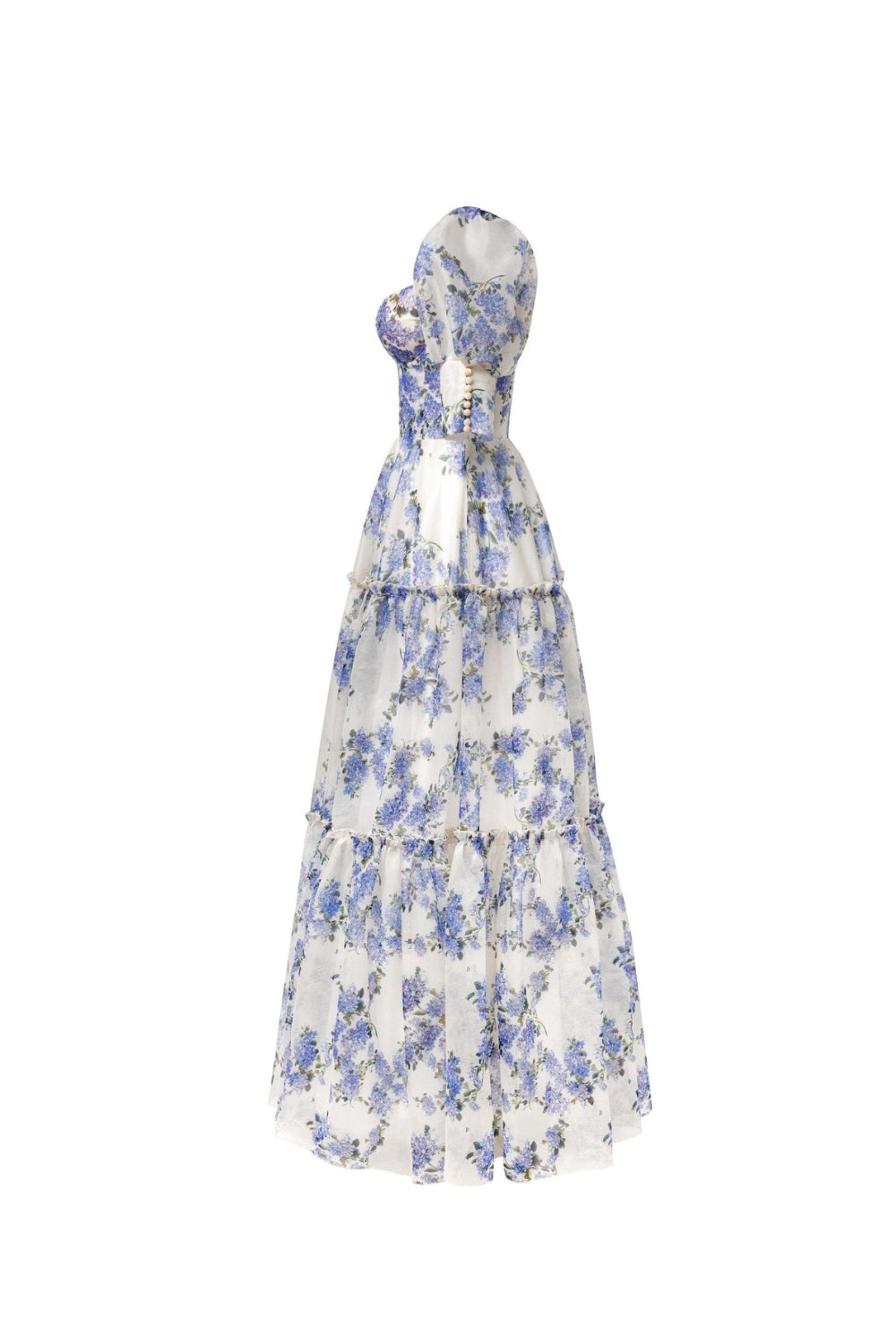 Print Voluminous Sleeves Maxi Dress in Blue