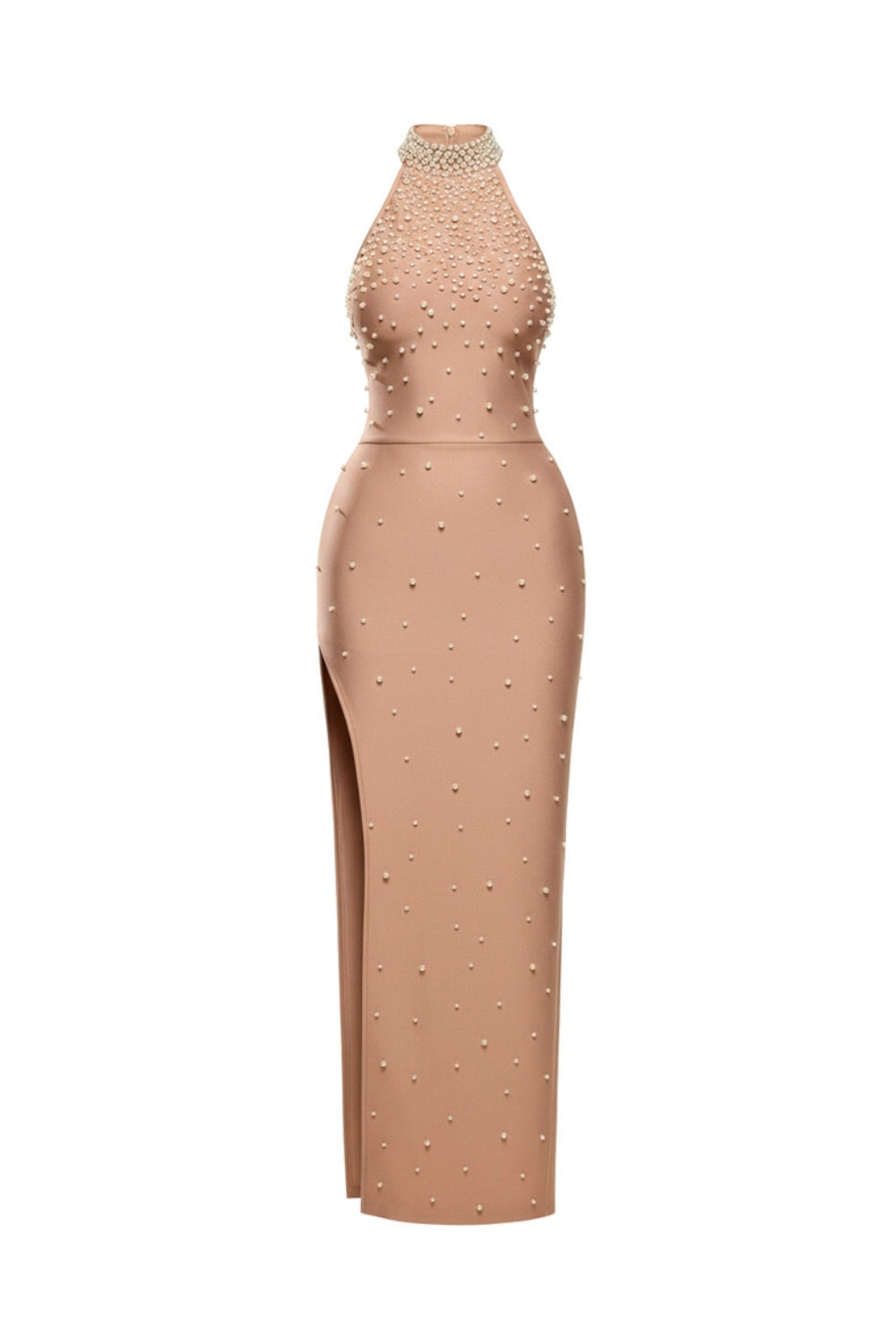 Halter Embellished Maxi Dress in Nude