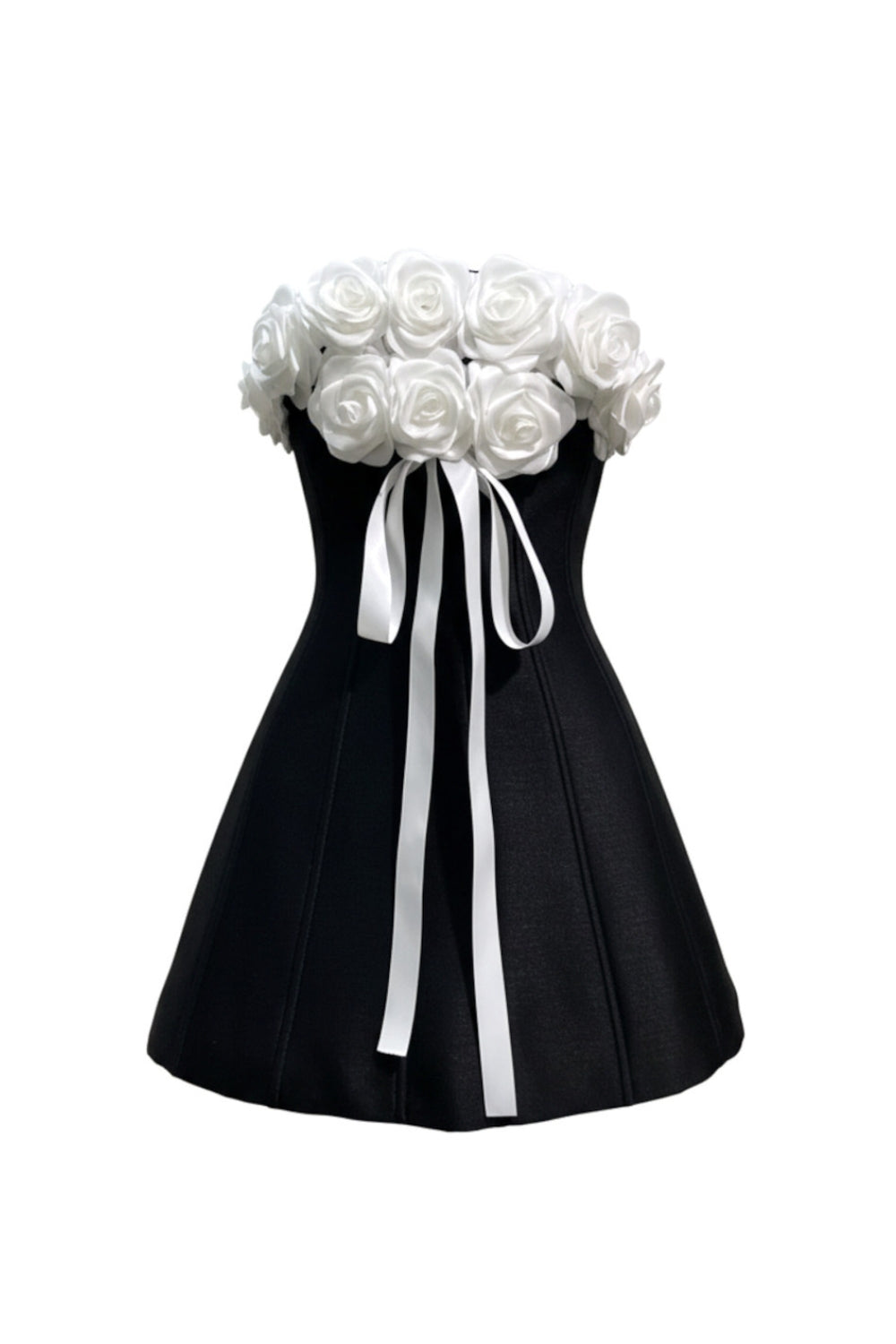 3D Floral Corset A-Line Dress in Black