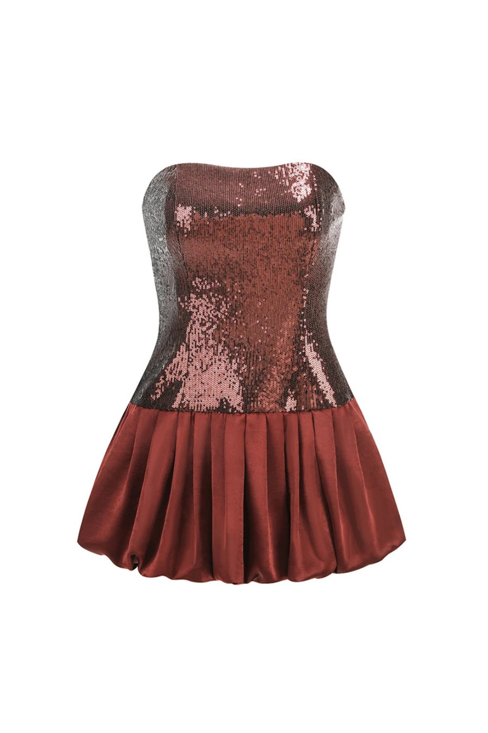 Sequin Bubble Mini Dress in Brown