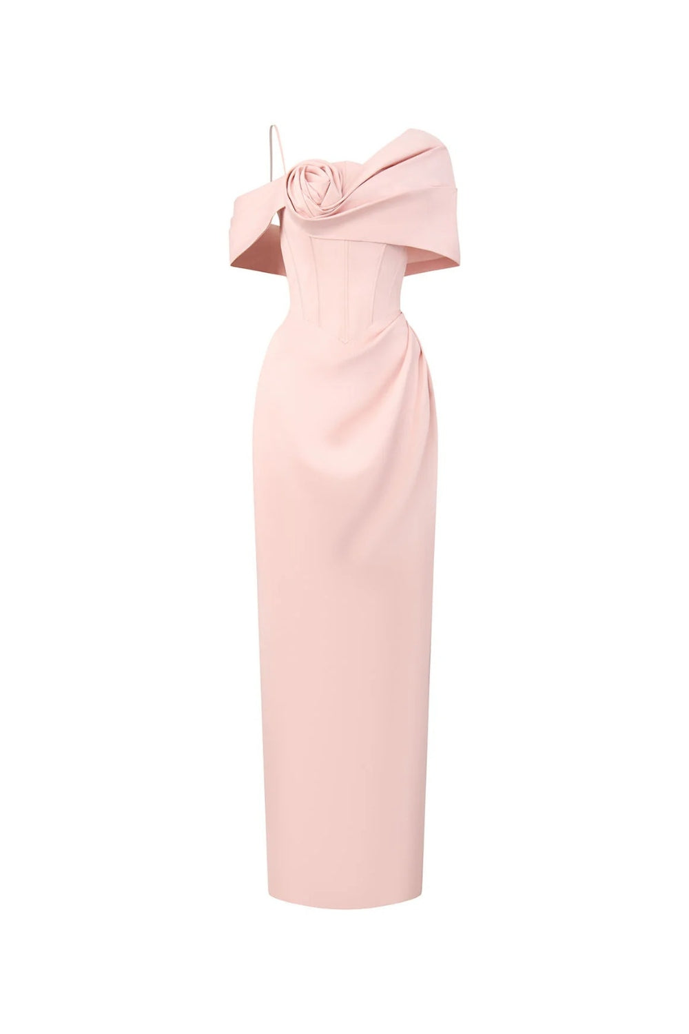 Sheath Shoulder Taffeta Ankle Maxi Dress in Pink