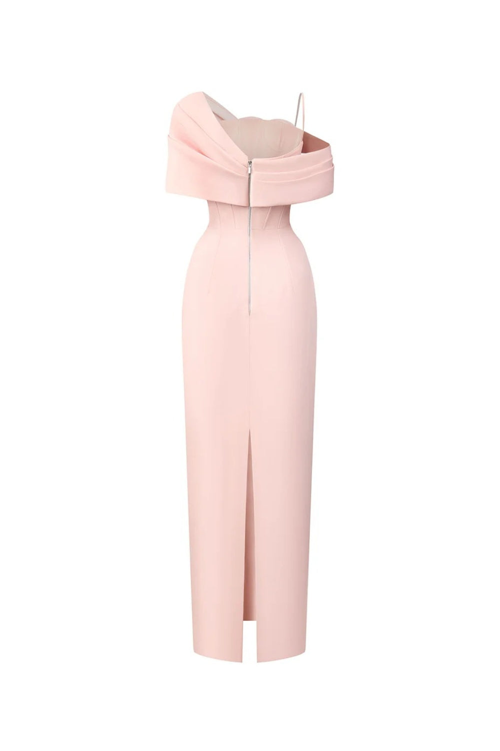 Sheath Shoulder Taffeta Ankle Maxi Dress in Pink