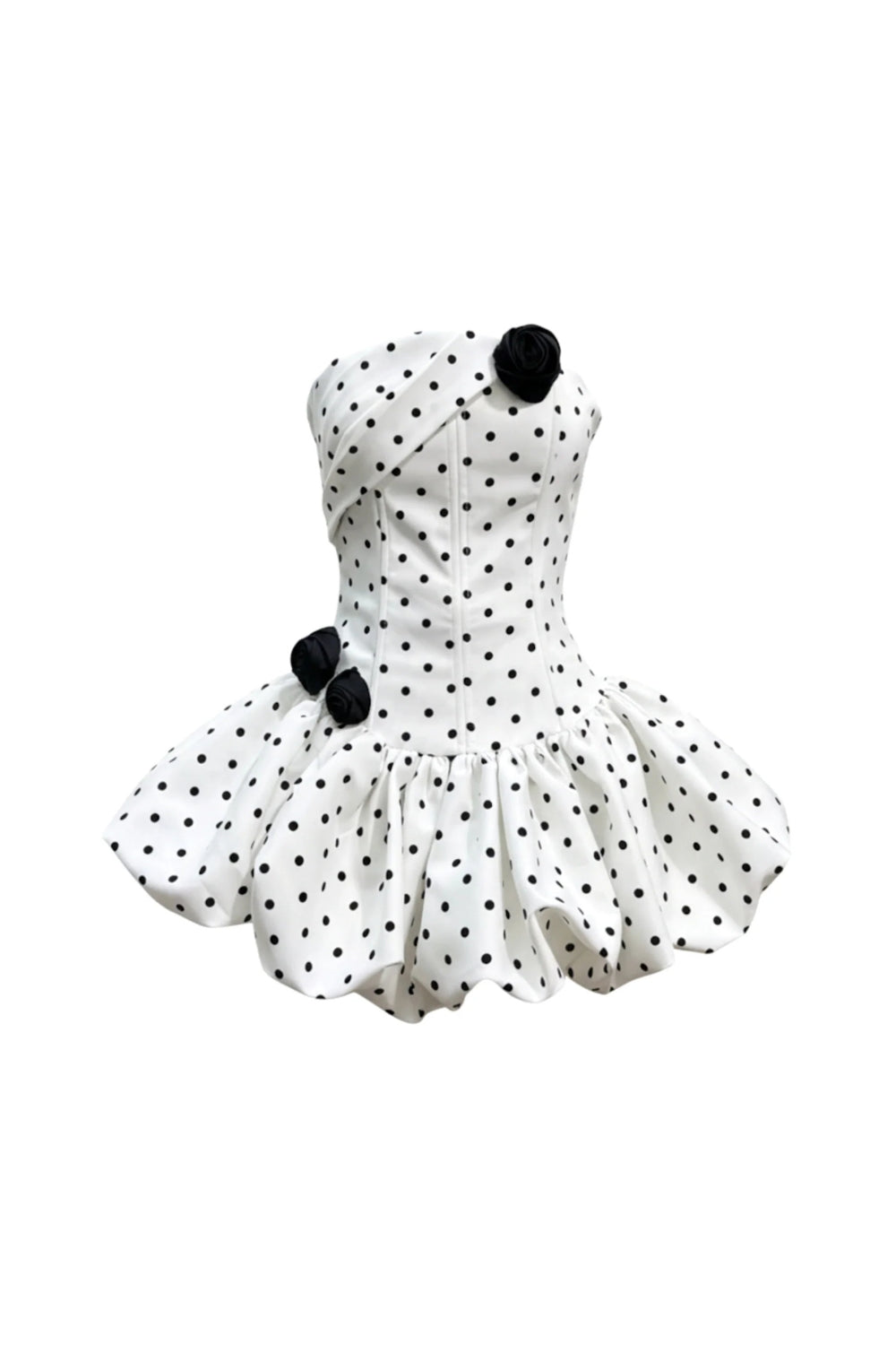 Flower Corset Puff Mini Dress In white
