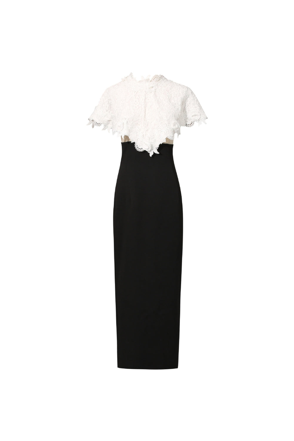 Lace Patchwork Shawl Bodycon Midi Dress in Black