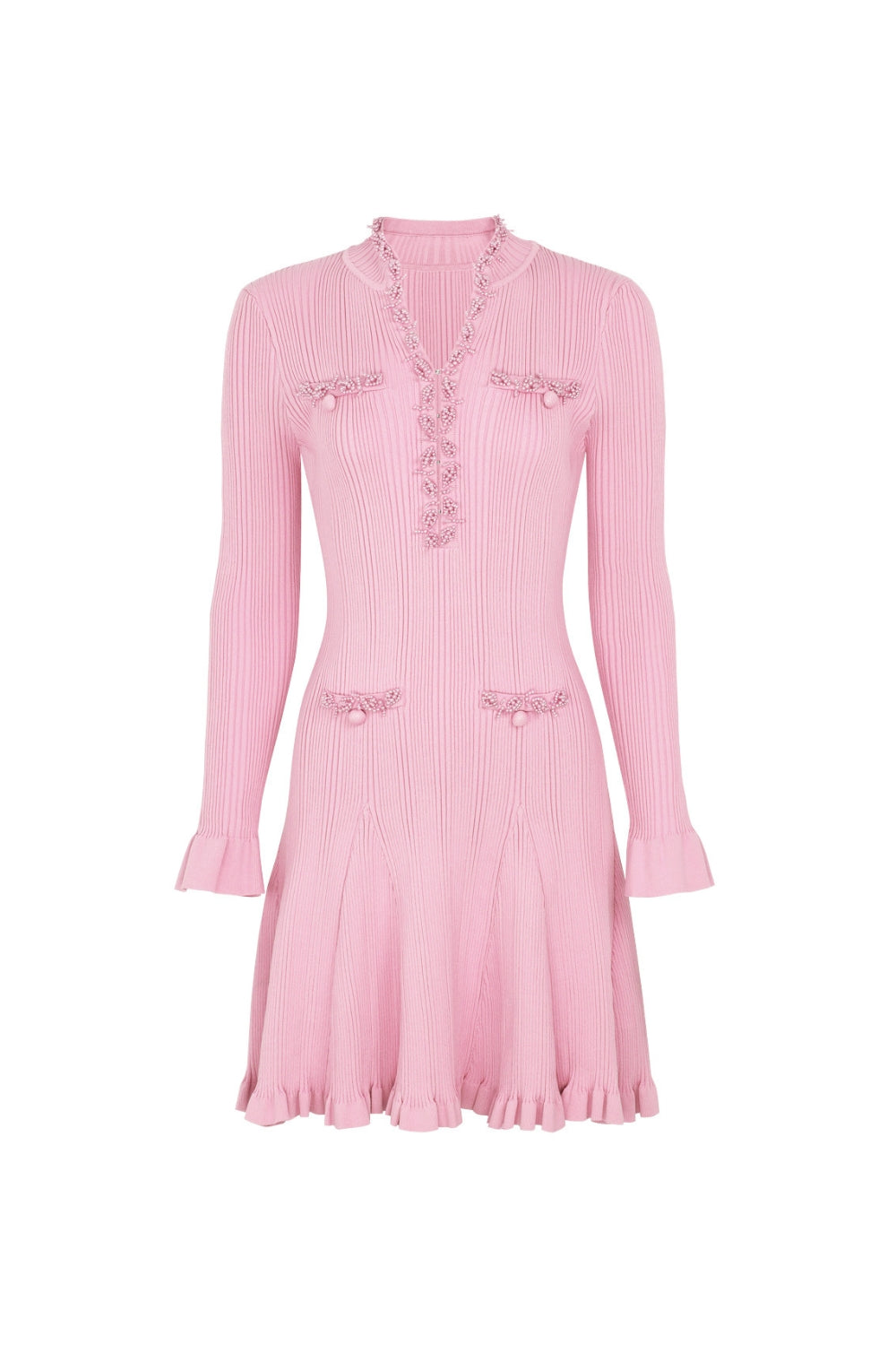 Pink Trim V-Neck Knit Mini Dress