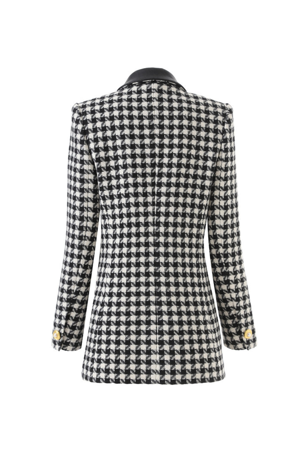 Black Double-Breasted Houndstooth Wool-Blend Blazer