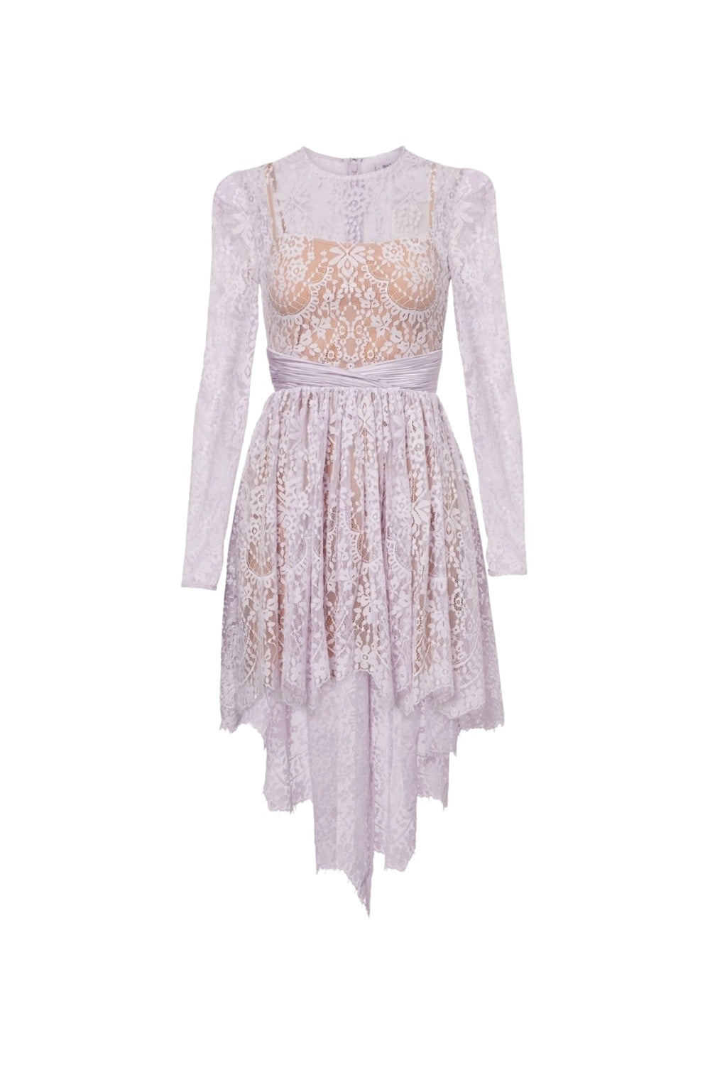 Long Sleeve Lace Satin Mini Dress