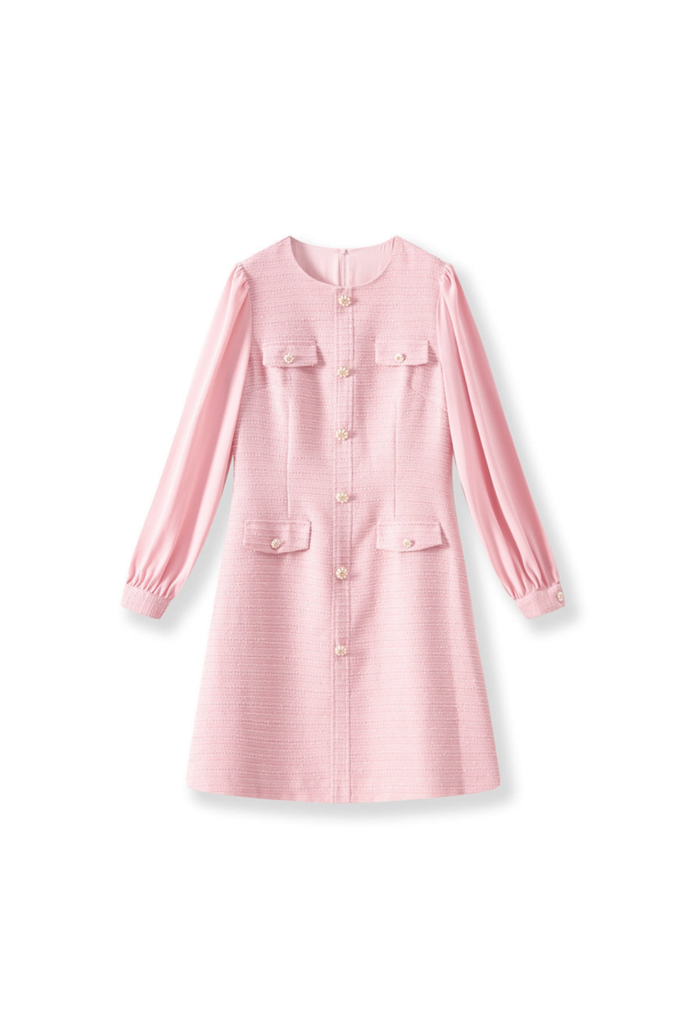 Embossed Puff Sleeves Mini Dress in Pink