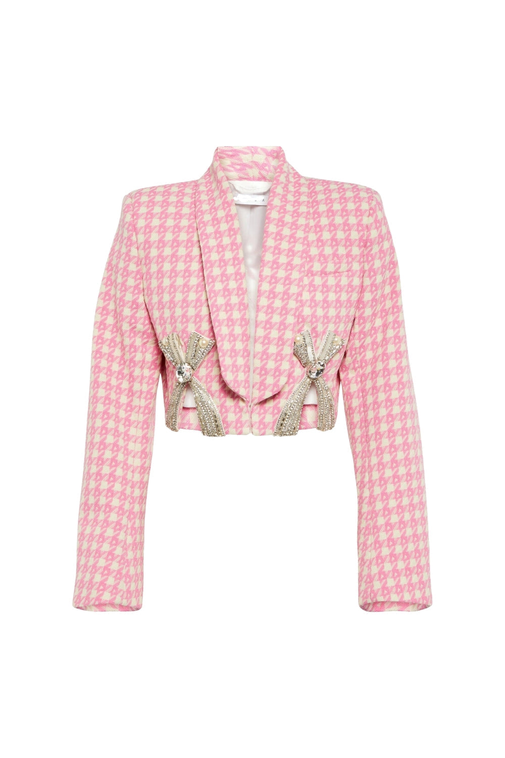 Embellished Checked Wool-Blend Blazer Set in Pink