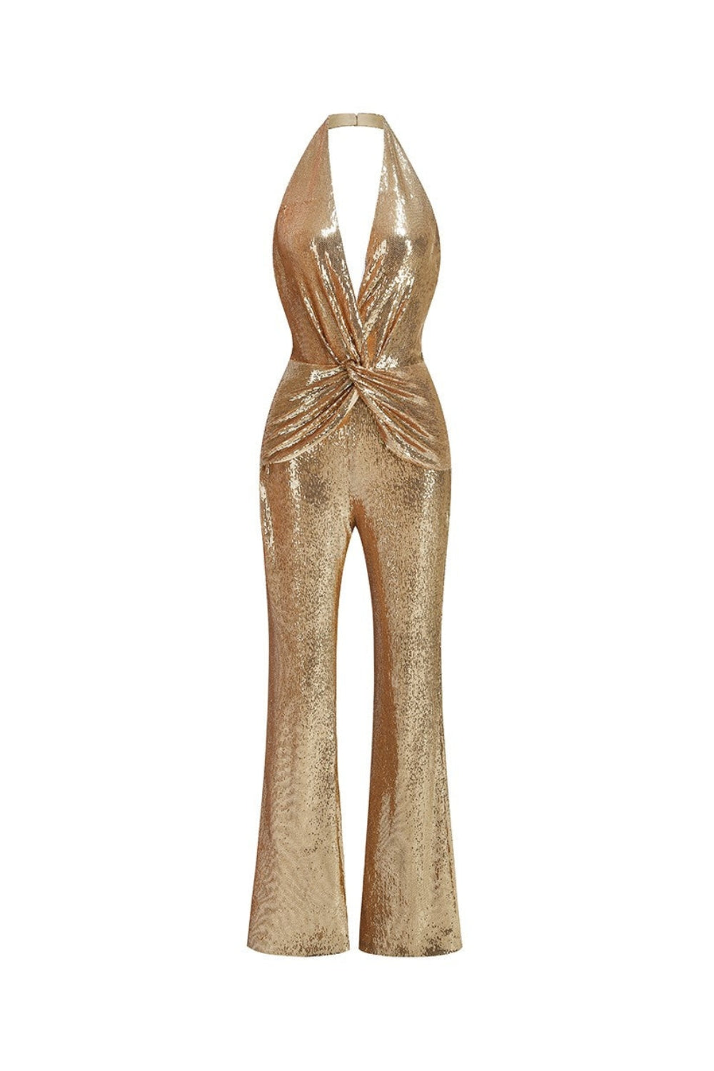 Gold Sequin Deep V High Waist Jumpsuit