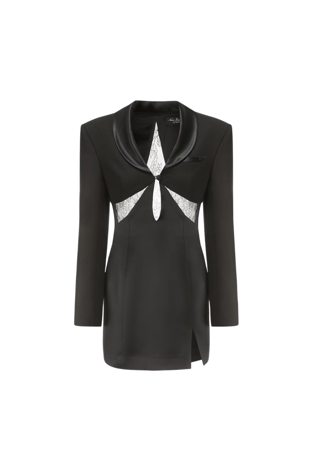 Lace See-Through Blazer Mini Dress in Black