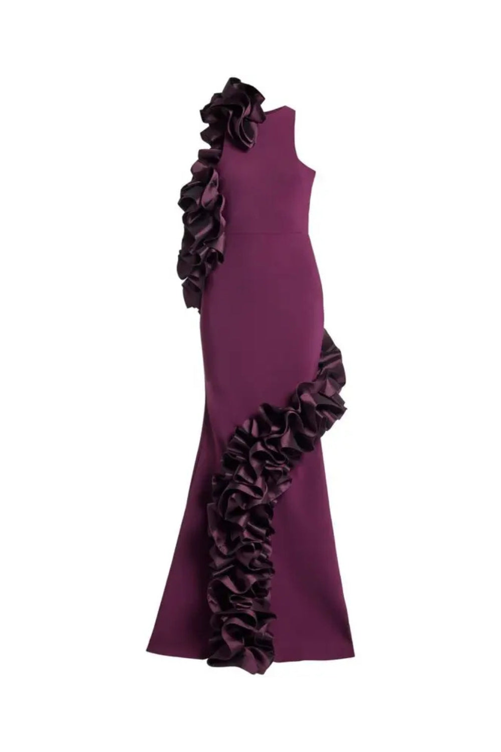 Ruffled-Bodycon Gown Claret