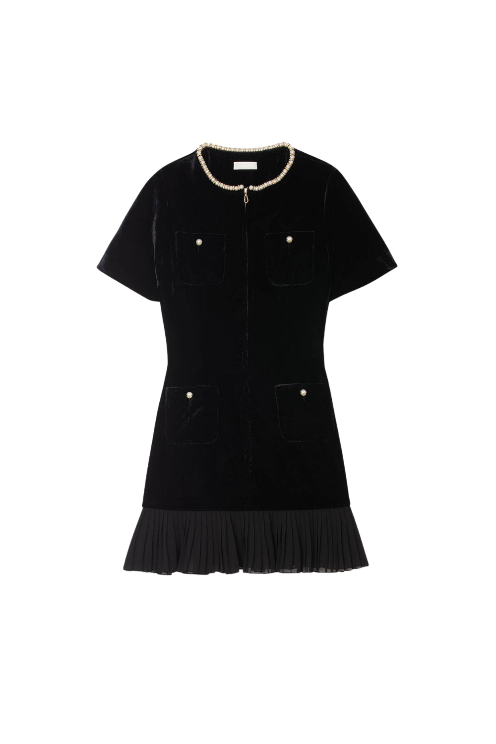 Trimmed Collar Zipper Dress in Black