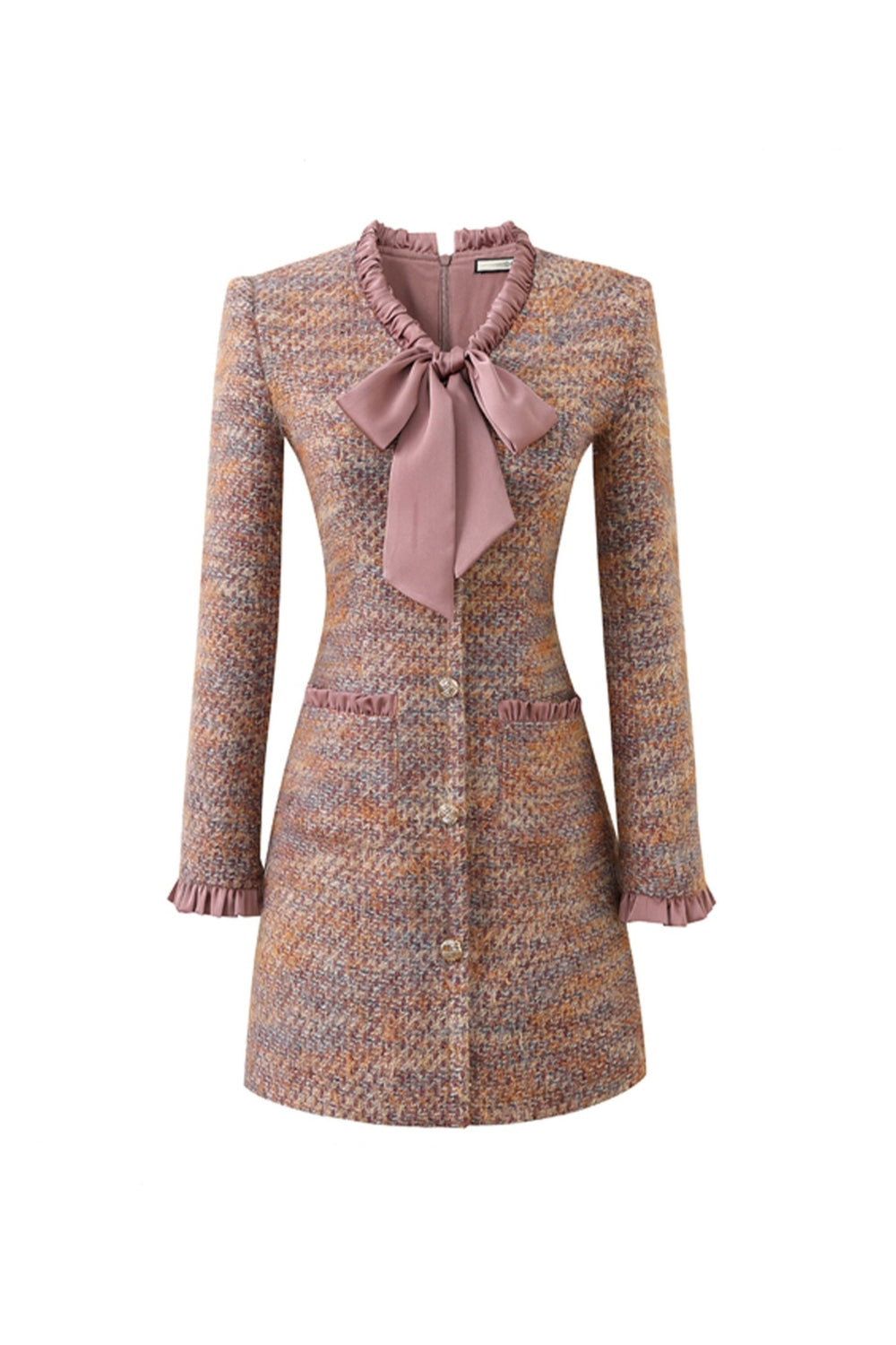 V-Neck Long Sleeve Mini Dress in Multicolor