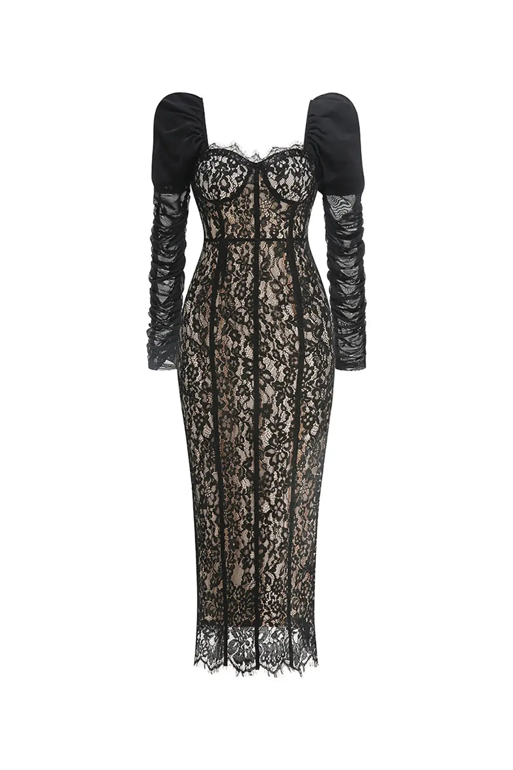 Square Neck Lace Maxi Dress in Black