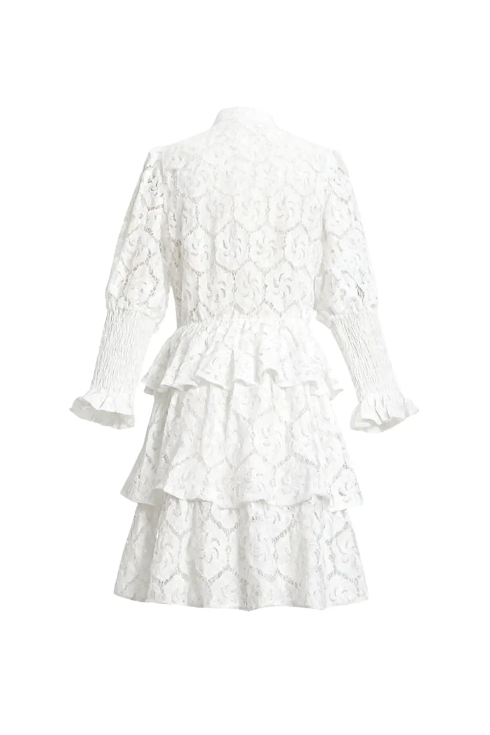 Long Sleeves Layered Lace Mini Dress in white