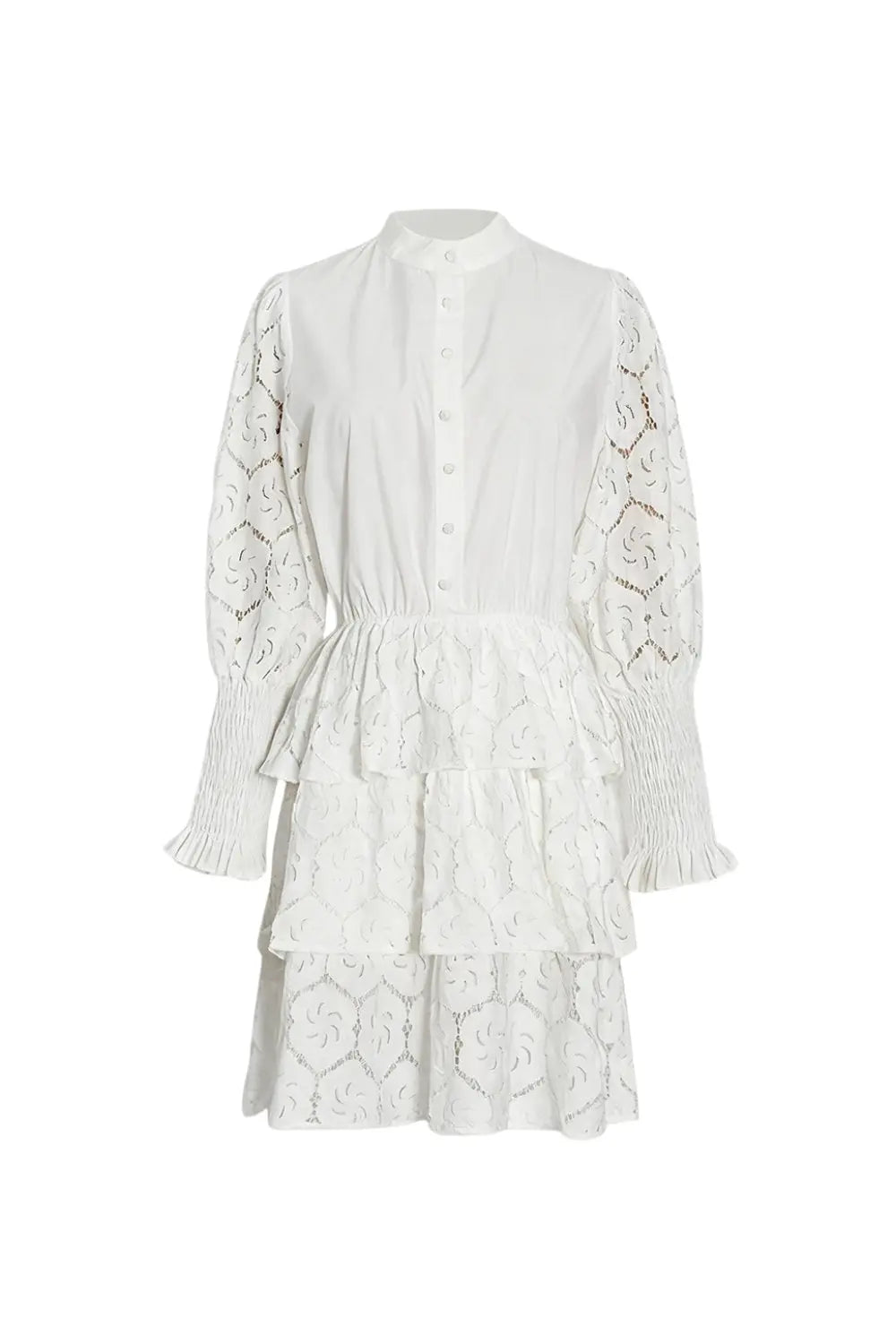 Long Sleeves Layered Lace Mini Dress in white