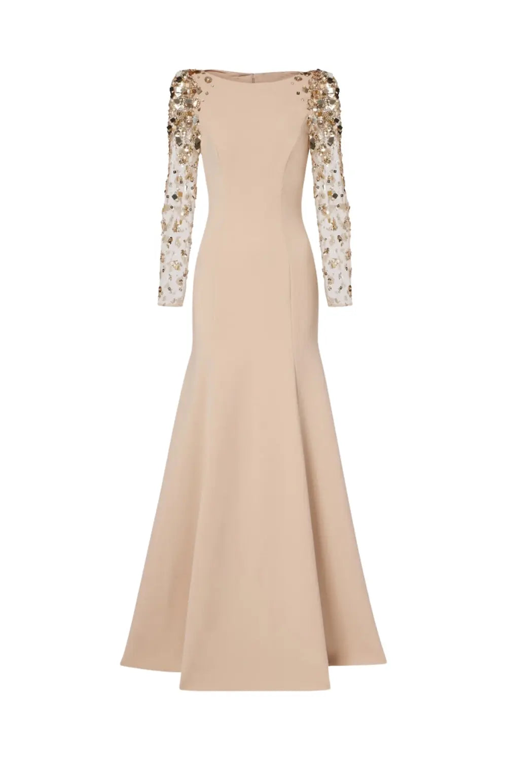 Mesh Splicing Beading Diamond Maxi Dress in Apricot