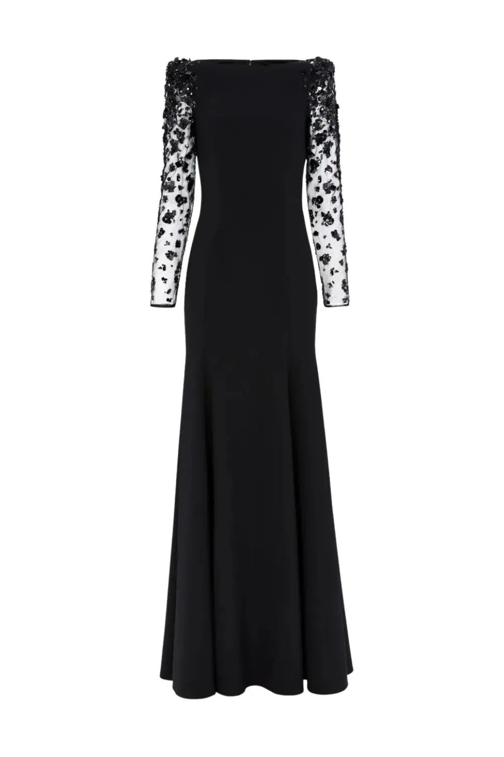 Mesh Splicing Beading Diamond Maxi Dress in Black