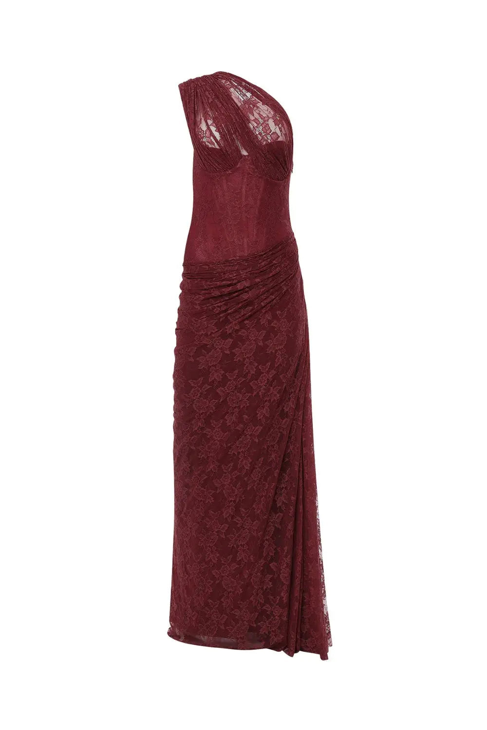 one-shoulder Lace Maxi Dress In Burgundy