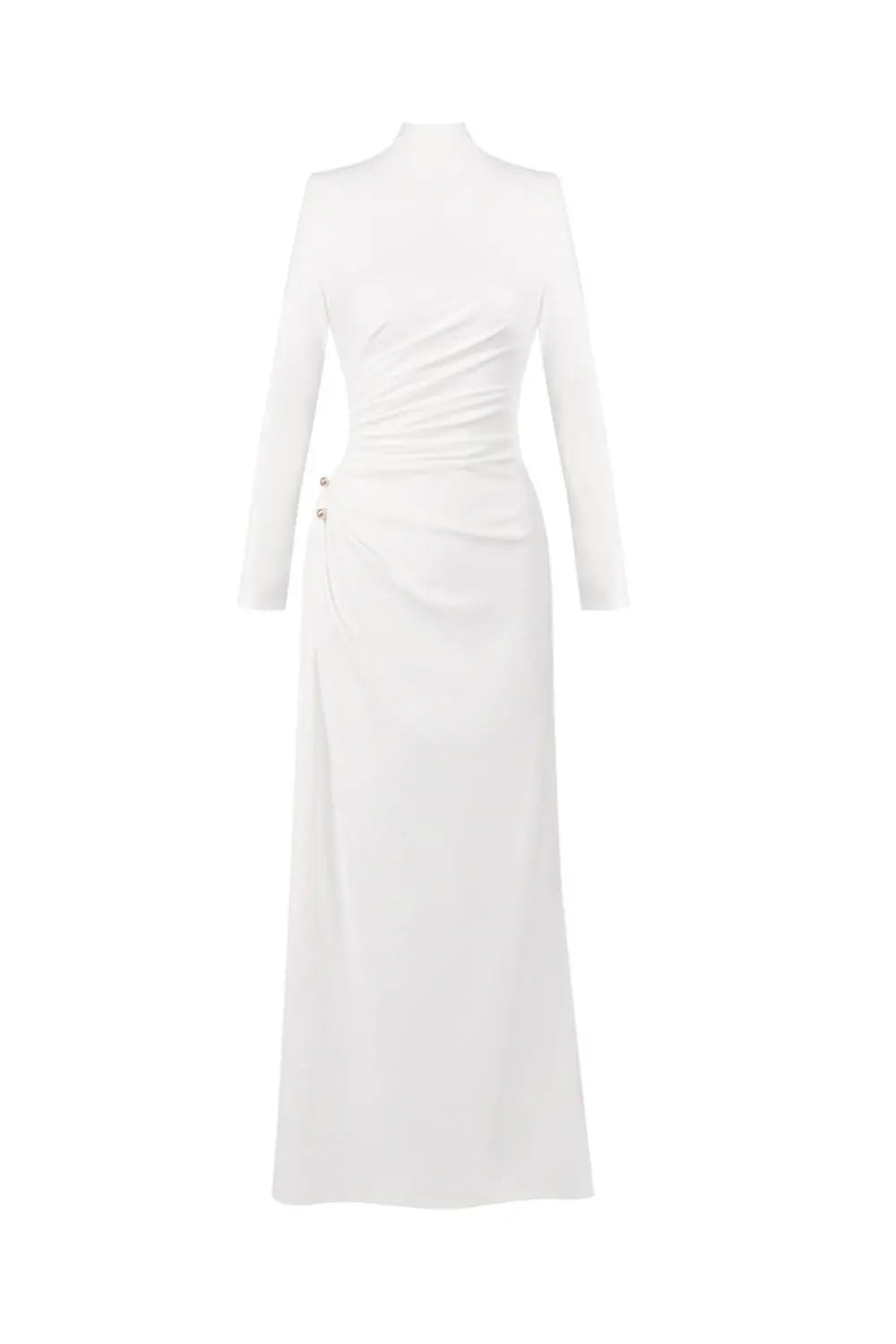 Double Ball Long-Sleeve High-Maxi Dress in White