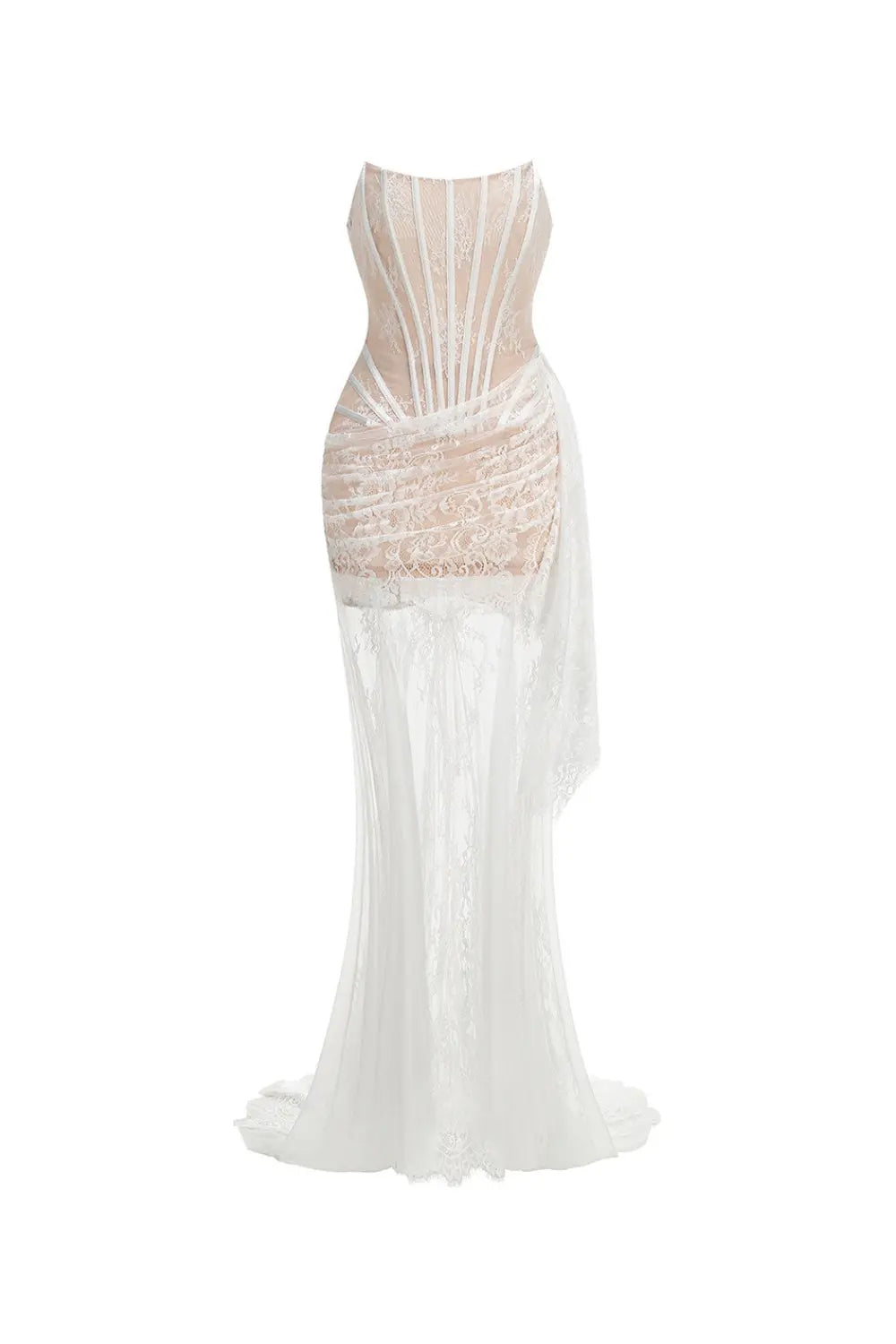 Sheer Lace Corset Maxi Dress with Neckline