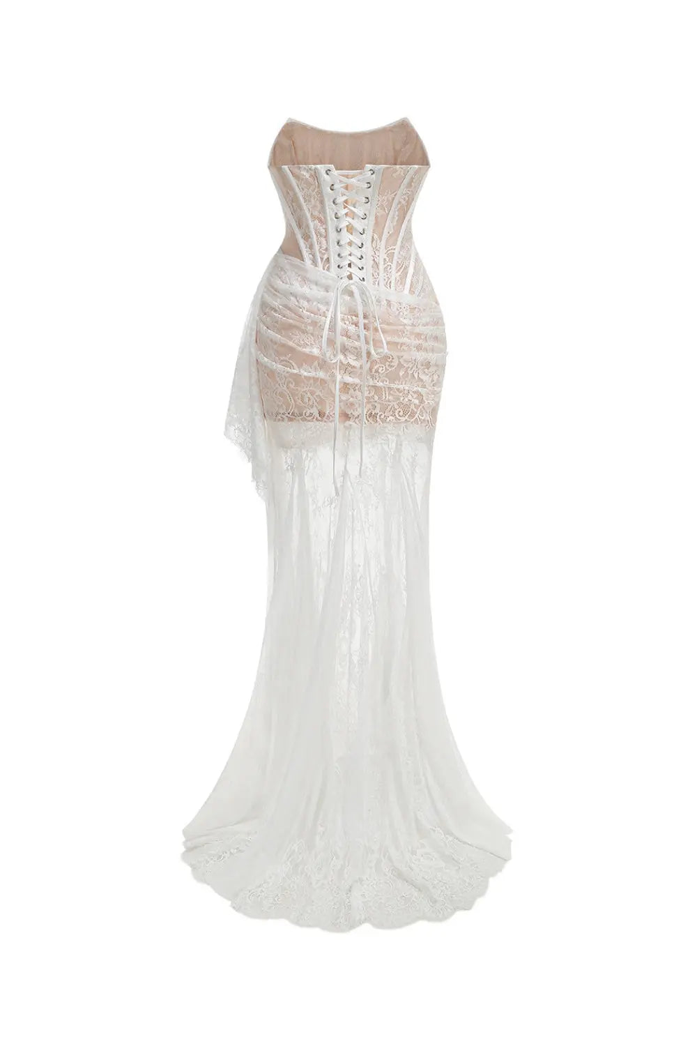 Sheer Lace Corset Maxi Dress with Neckline