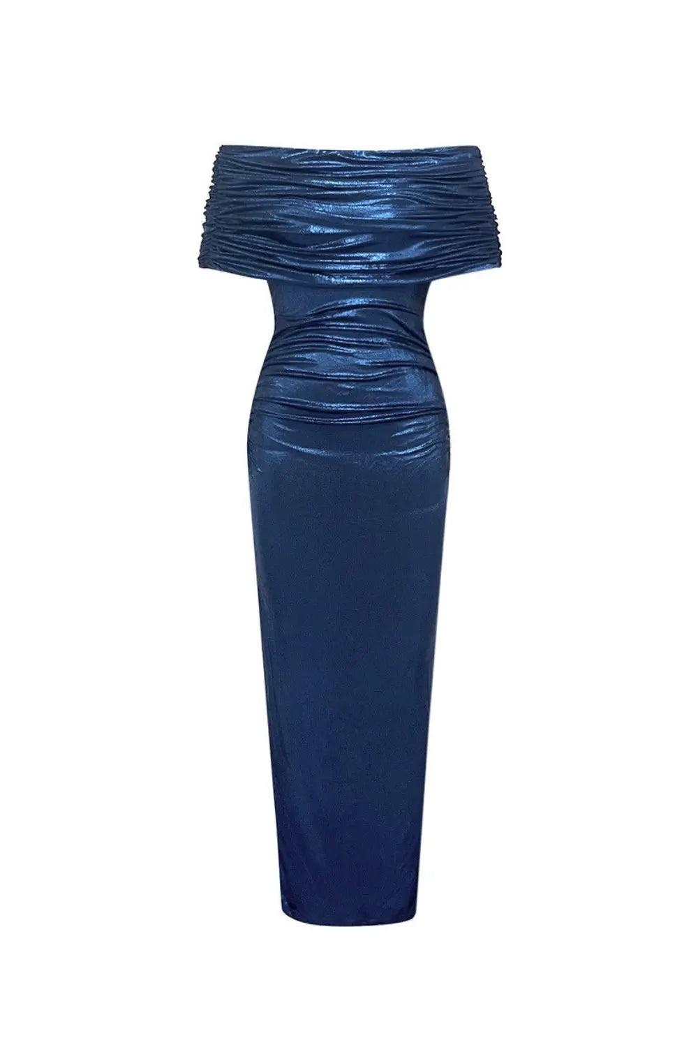 Dark Blue Contour Off Shoulder Ruched Maxi Dress