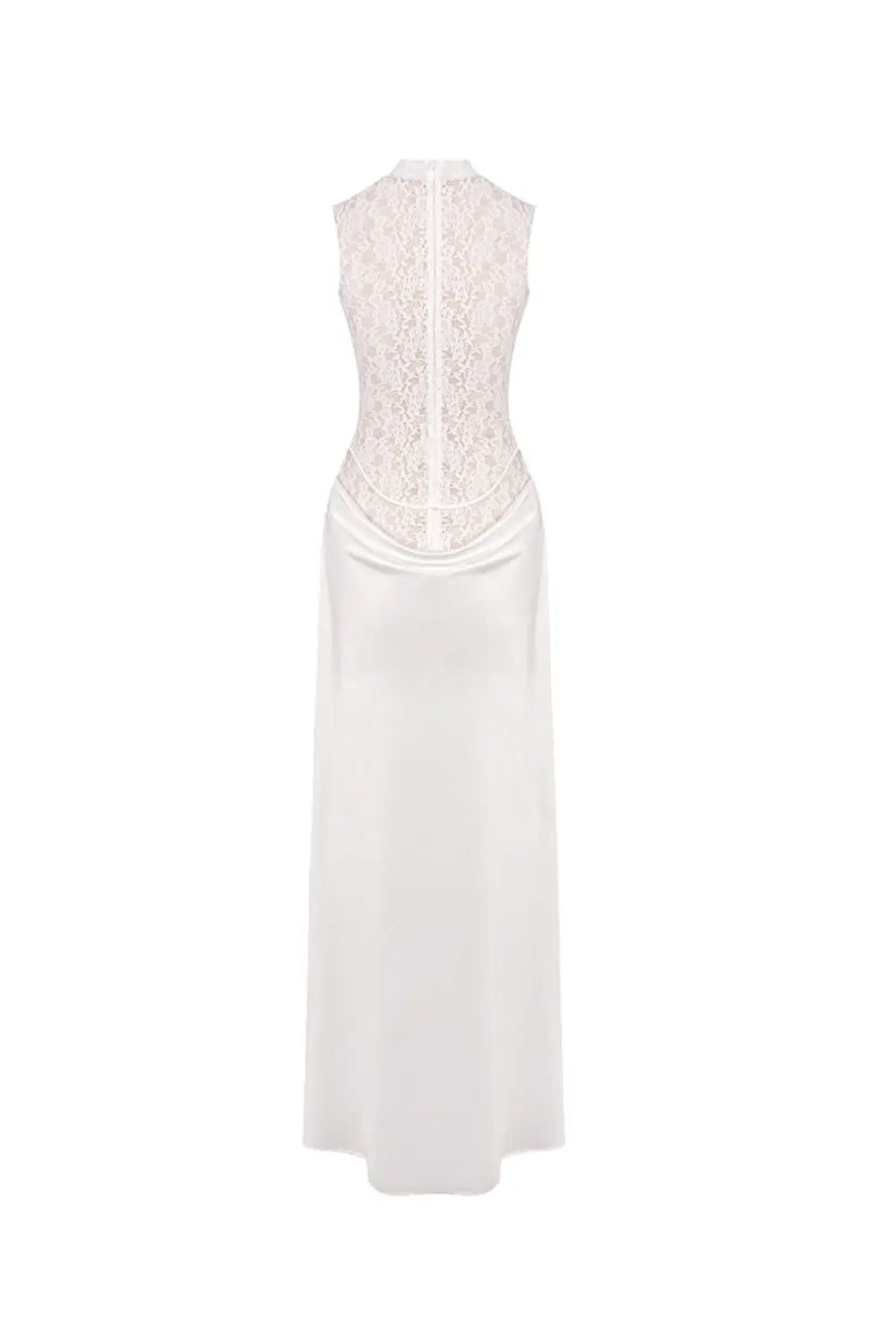 Flower Embellished Sleeveless Lace Maxi Dress in White