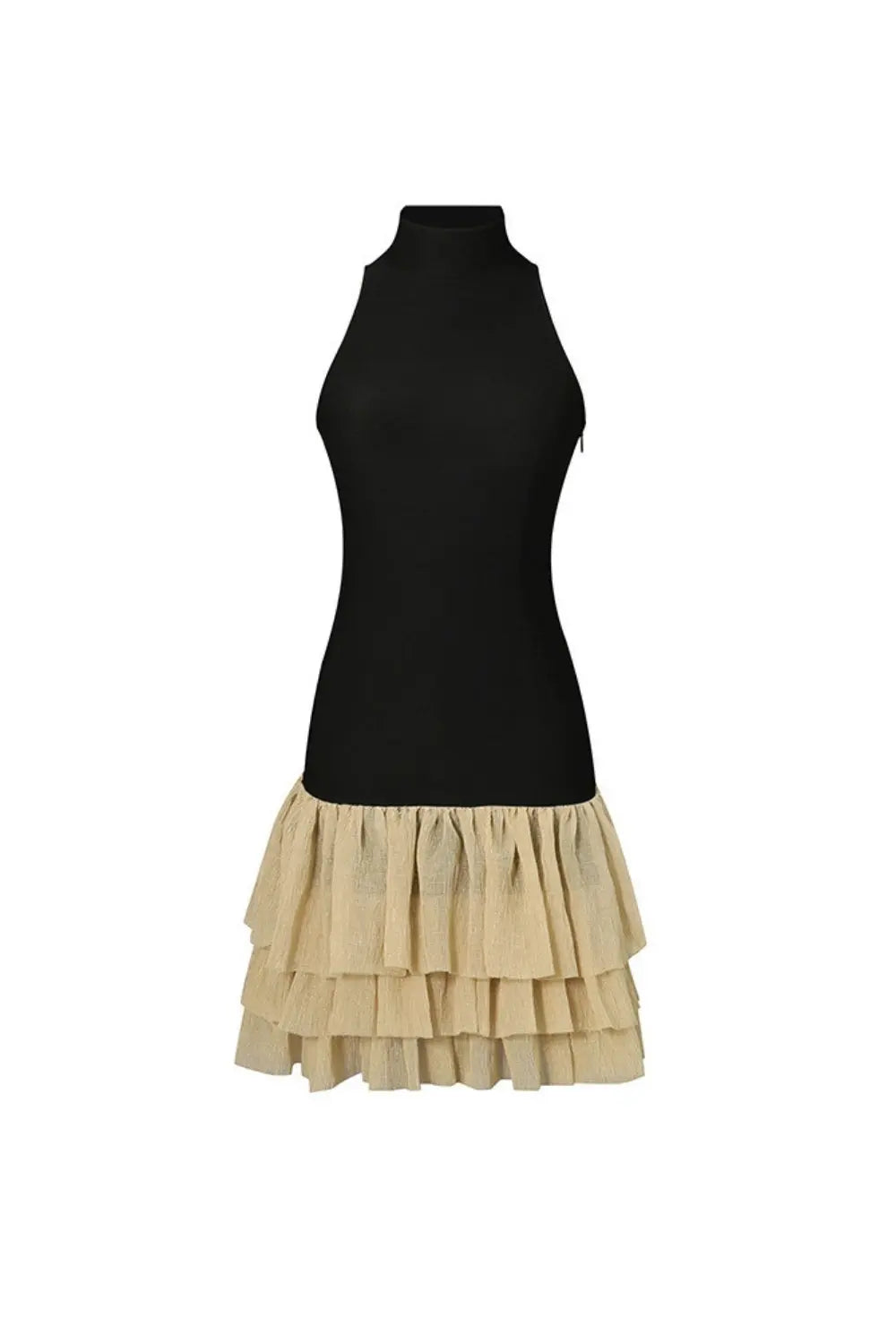 Black Ruched Trim Sleeveless Puffy Mini Dress