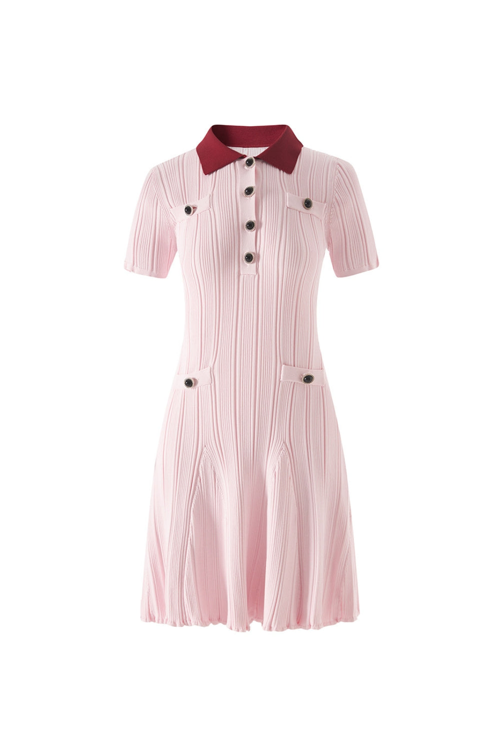 Pink Contrast Collar Knit Mini Dress
