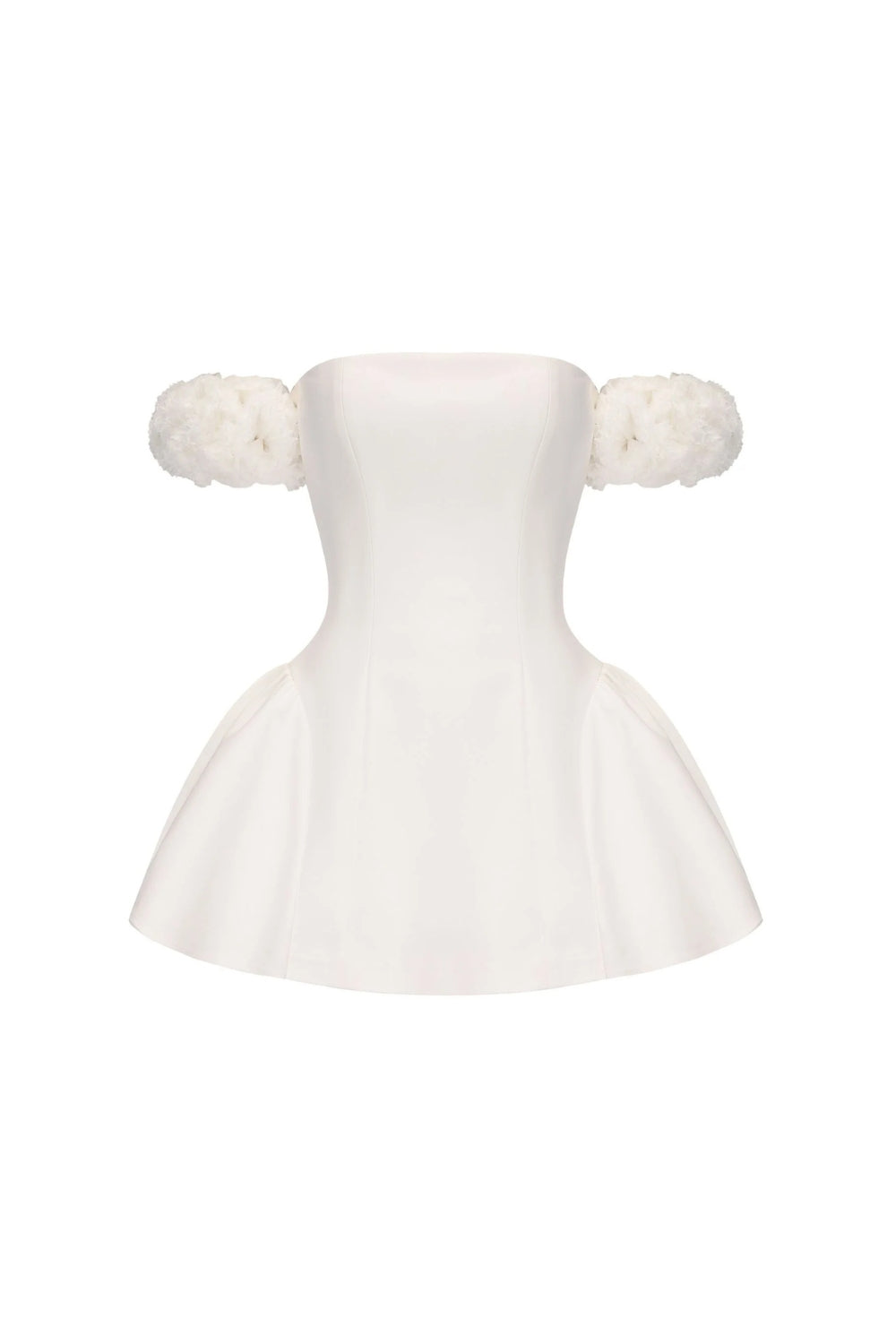 Flower Puffy Mini Dress in White