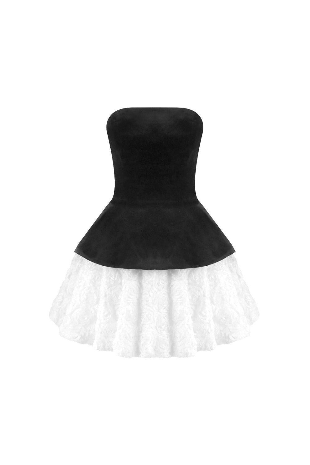 Petal-Layered Top Mini Skirt Suit Without Glove - Black/White