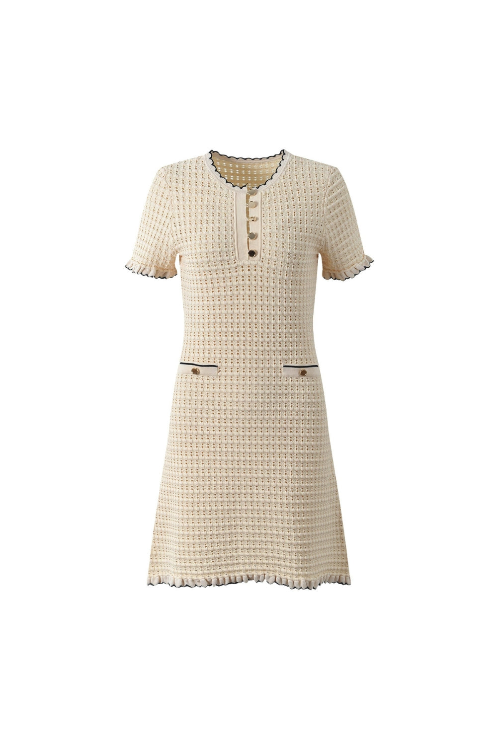 Hollow Knit Mini Dress in Apricot