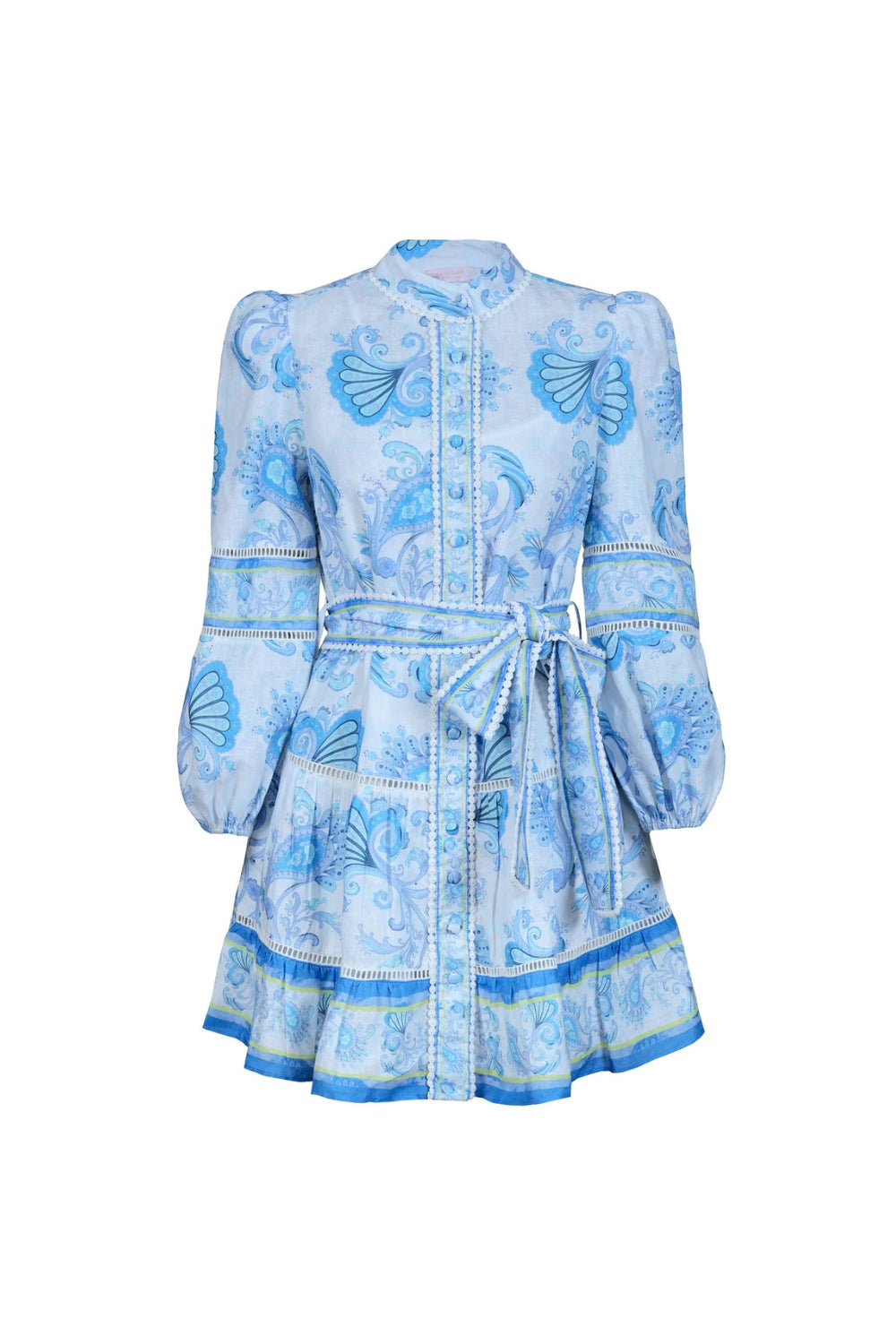 Floral Print Puff Sleeve Mini Dress in Blue