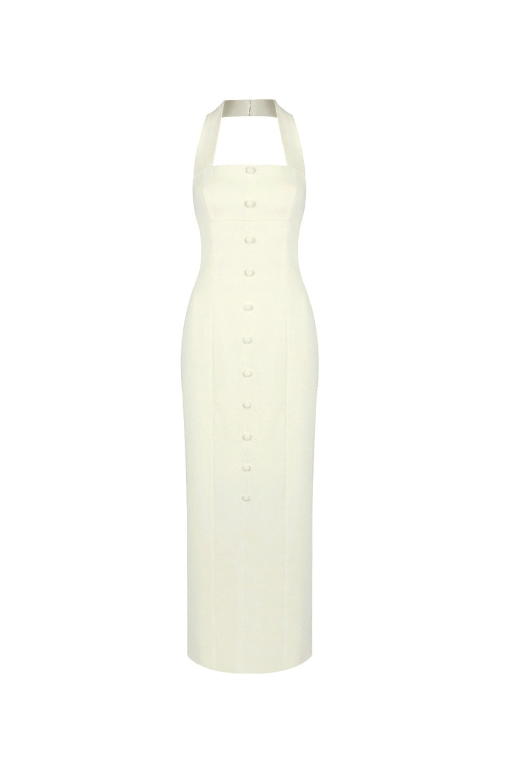 Almond Woven Halter Button Maxi Dress