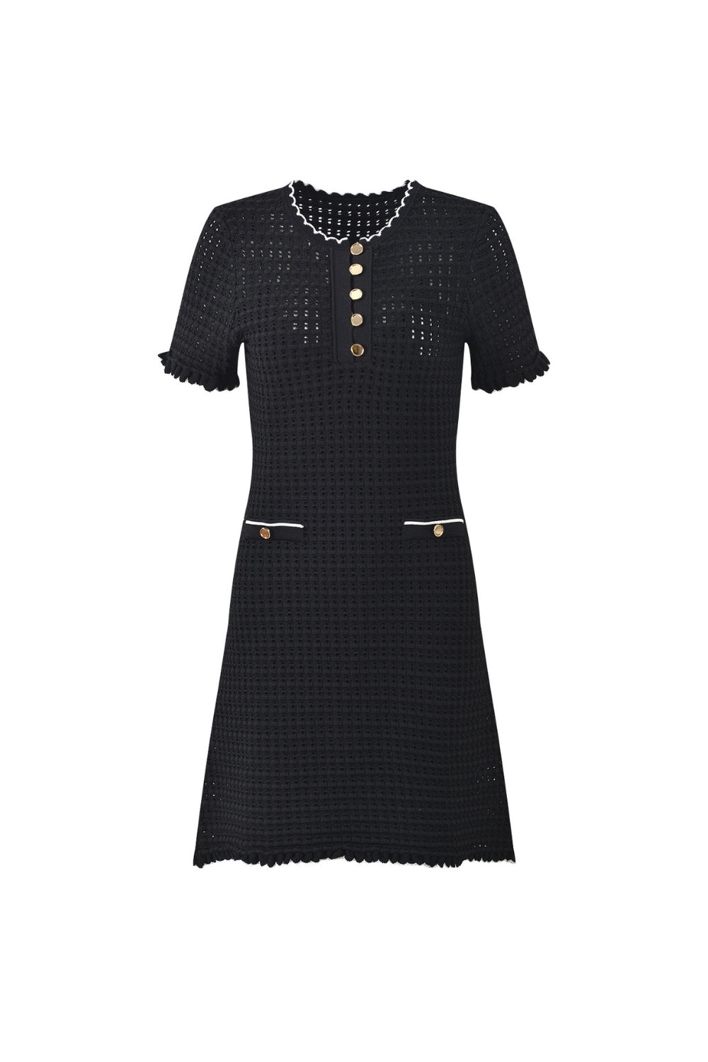 Hollow Knit Mini Dress in Black