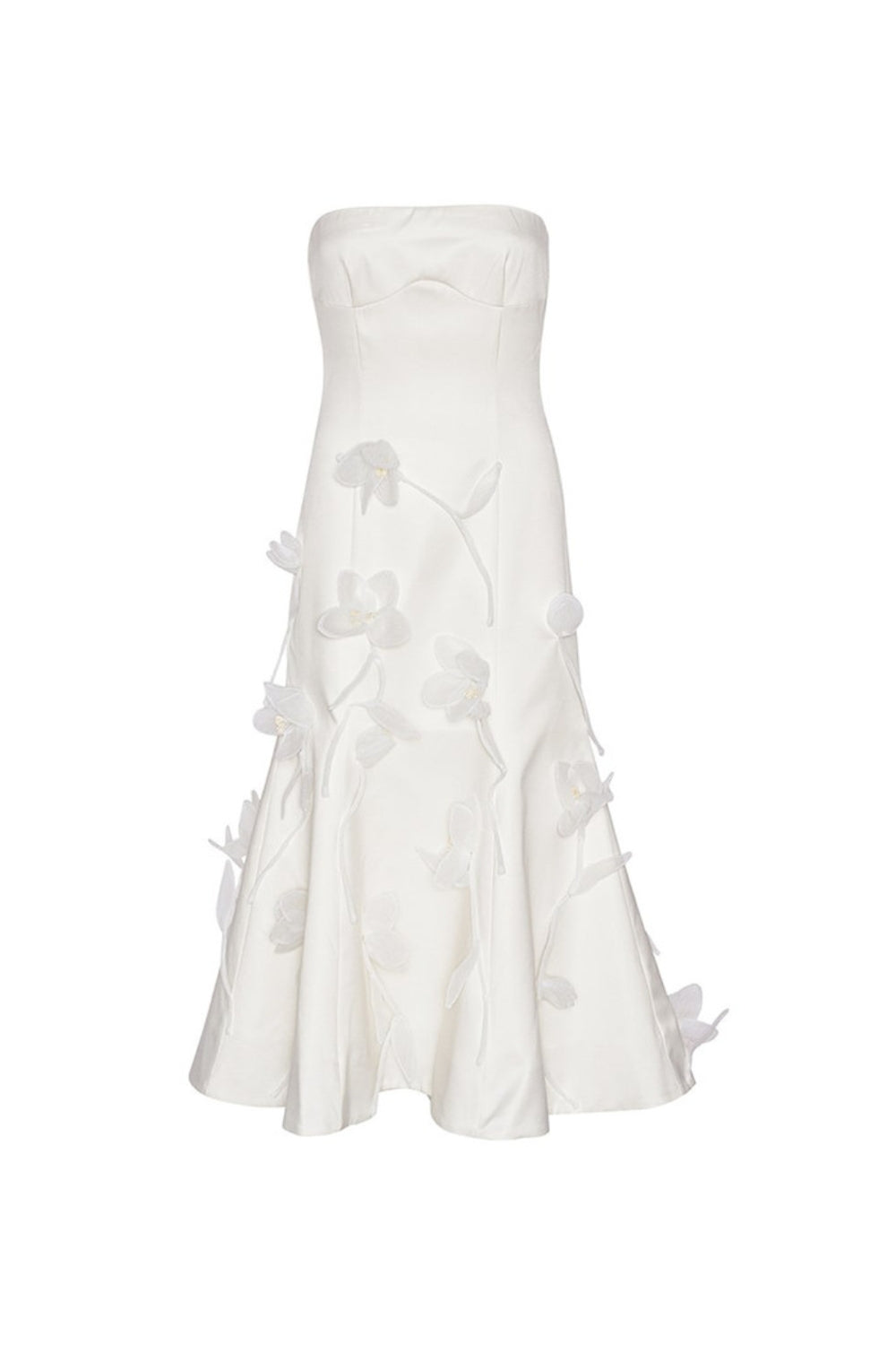 3D Floral Sleeveless Midi Dress in White