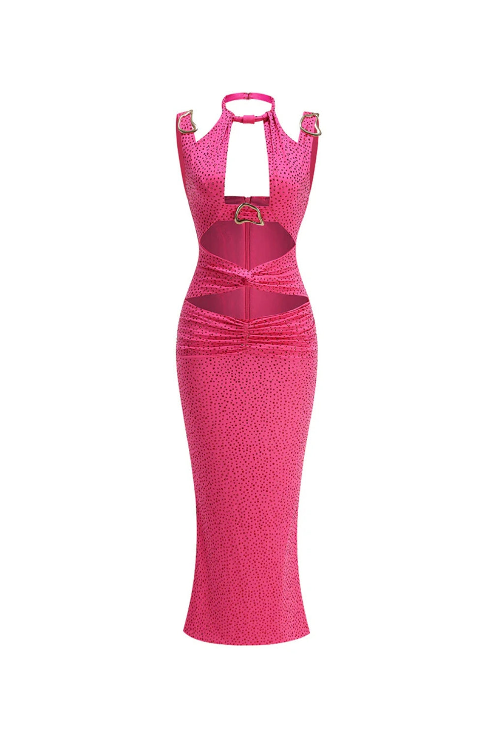 Crystal Embellished Cutout Maxi Dress in Rose Red