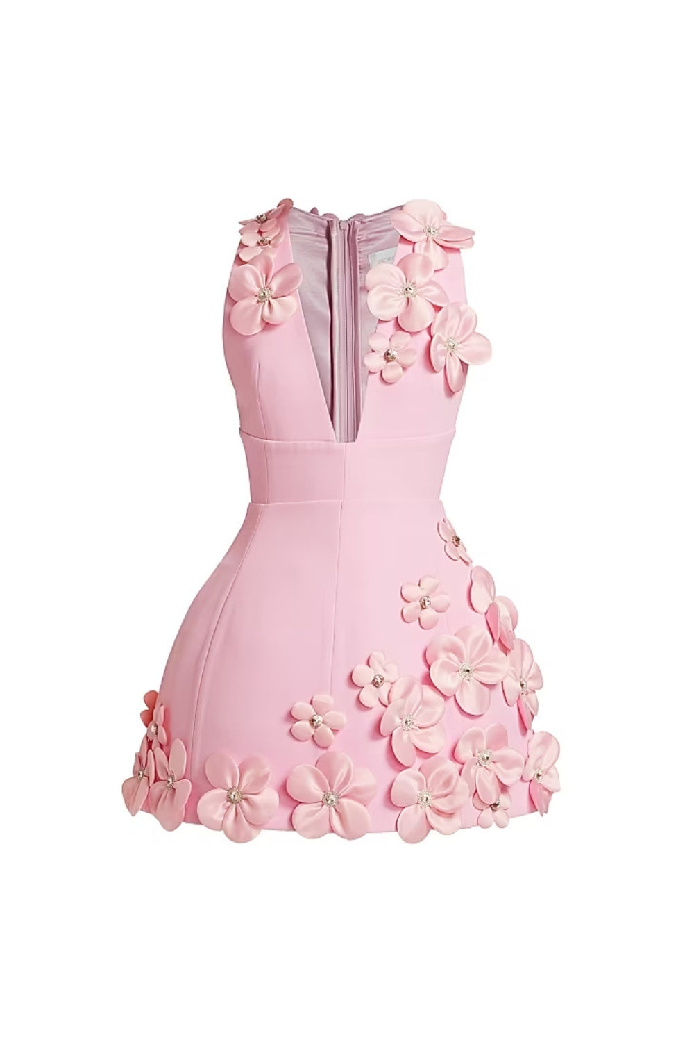 3D Flower V-Neck Sleeveless Bodycon Mini Dress in Pink