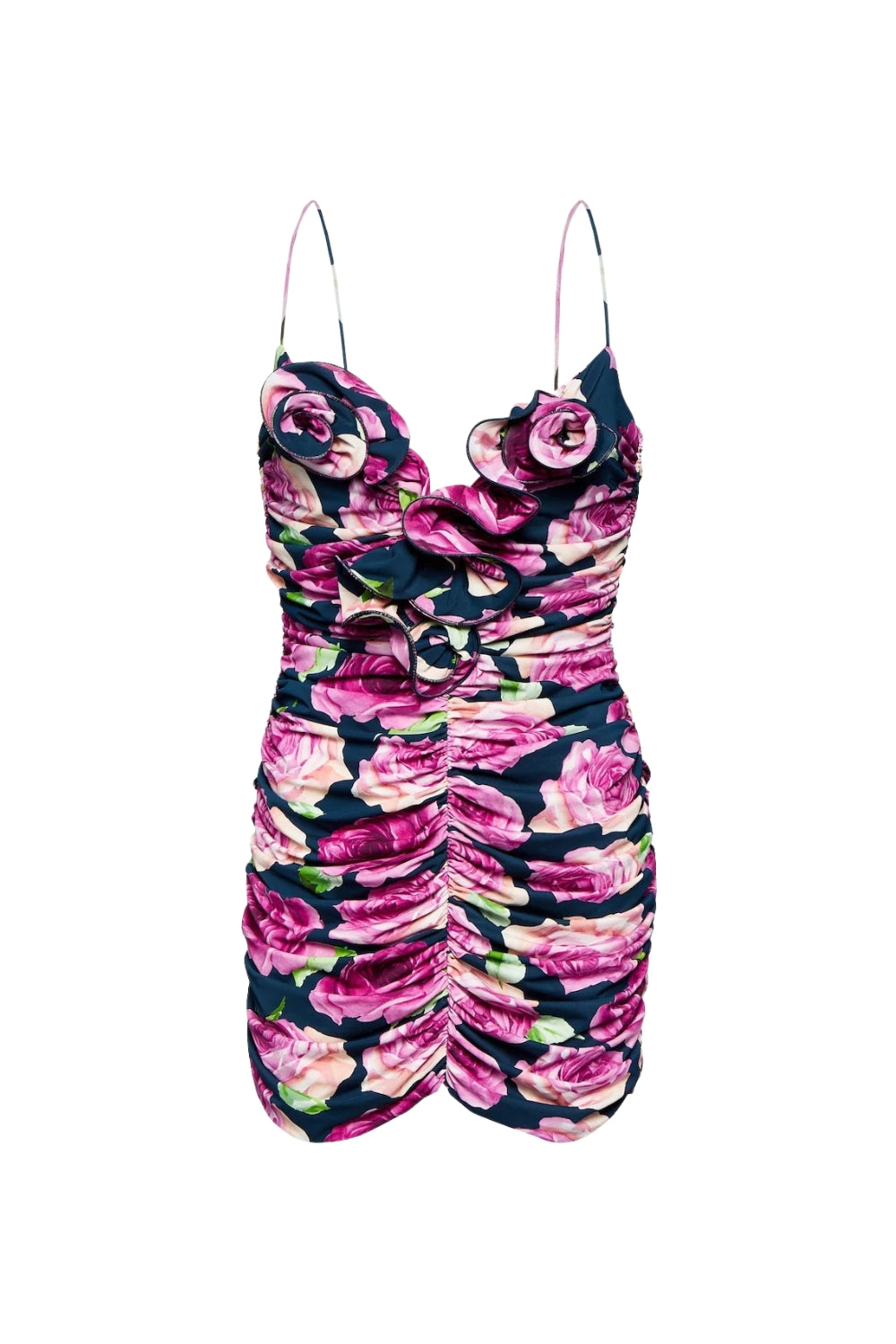 Sequin Floral Ruched Mini Dress in Purple