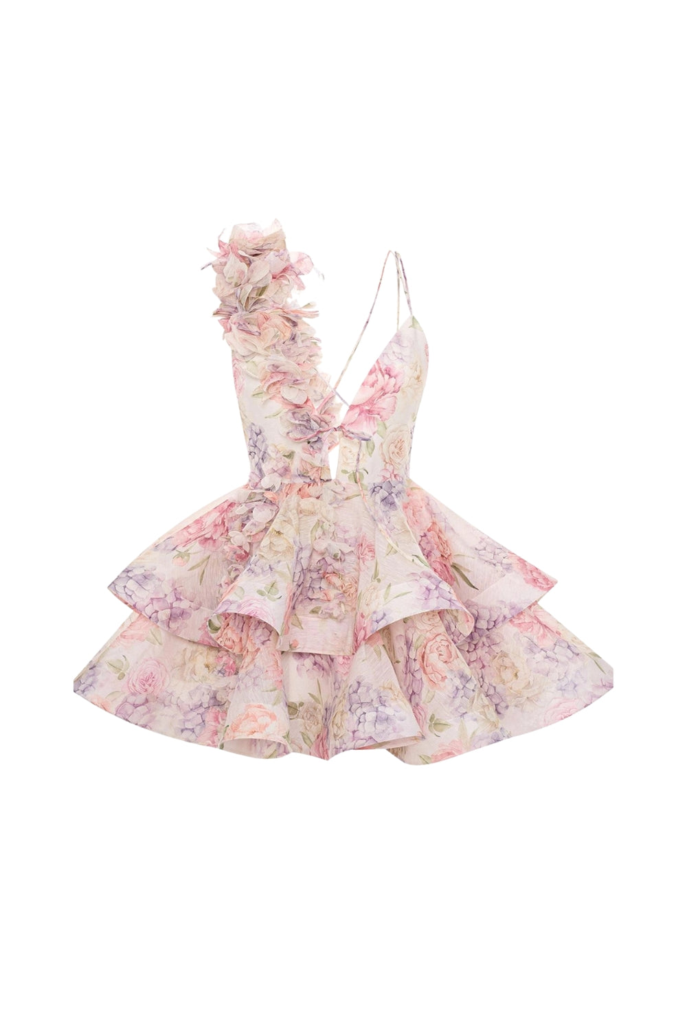 3D Flower Ruffle Mini Dress in Pink