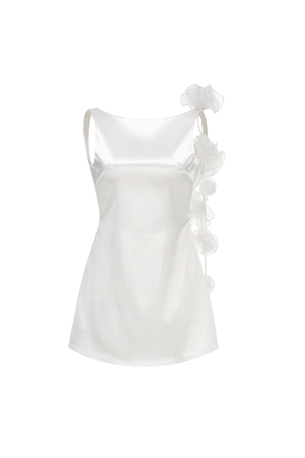 3D Flowers Sleeveless Mini Dress in White