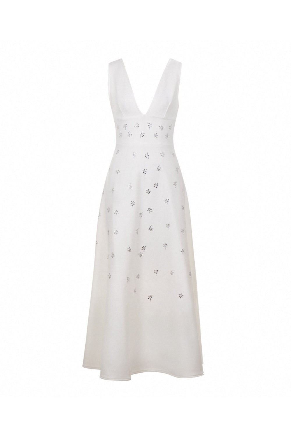 Diamond V-Neck Midi Dress in White